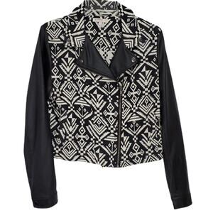 Blu-Pepper Moto Jacket Black White Aztec Print L